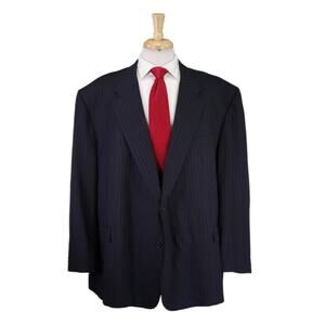 Hickey Freeman Custom Navy Blue Pinstripe 2-Btn Wool Suit Big 54R 52R
